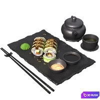 Sushi Rolls and Tea - Japanese food set 3D Model Corona