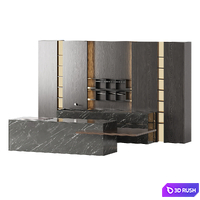 Dark Poliform kitchen set with island 3D Model Vray, Corona