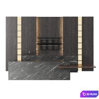 Dark Poliform kitchen set with island 3D Model Vray, Corona
