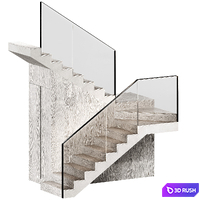 Stairs 2. Modular set. Wooden steps, metal glass railings. 2 color options. 3D Model Vray, Corona