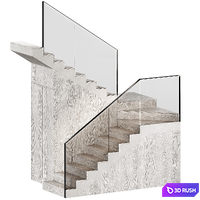 Stairs 2. Modular set. Wooden steps, metal glass railings. 2 color options. 3D Model Vray, Corona