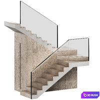 Stairs 2. Modular set. Wooden steps, metal glass railings. 2 color options. 3D Model Vray, Corona