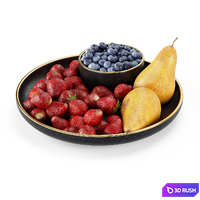 Plate with berries and pears 3D Model Vray, Corona