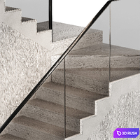 Stairs 2. Modular set. Wooden steps, metal glass railings. 2 color options. 3D Model Vray, Corona