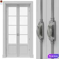 Classic doors with cremones 3D Model Vray, Corona