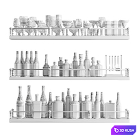 Bar shelves with bottles and glasses 3D Model Corona