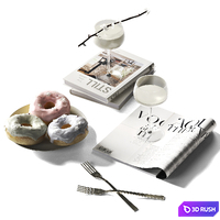 Decorative set with donuts, milk and sakura 3D Model Corona