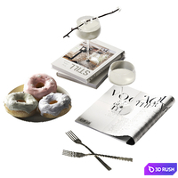 Decorative set with donuts, milk and sakura 3D Model Corona