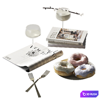 Decorative set with donuts, milk and sakura 3D Model Corona