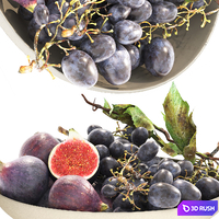Bowl of figs and black grapes 3D Model Vray, Corona