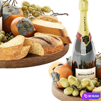 Set of champagne fruits and breads 3D Model Vray, Corona