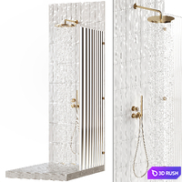Shower set with reeded glass screen 3D Model Vray, Corona