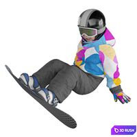 A child in overalls sits with a snowboard 3D Model Vray, Corona