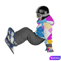 A child in overalls sits with a snowboard 3D Model Vray, Corona