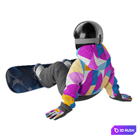 A child in overalls sits with a snowboard 3D Model Vray, Corona