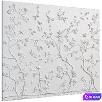Botanical bas-relief plaster wall decorative panel garden birds tree flowers 3D Model Vray, Corona