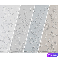 Botanical bas-relief plaster wall decorative panel garden birds tree flowers 3D Model Vray, Corona