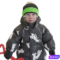 Child in overalls with a toy shovel 3D Model Vray, Corona