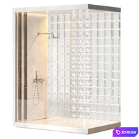 Shower set with glass blocks wall and Fantini Nostromo 03 3D Model Vray, Corona