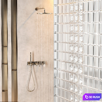 Shower set with glass blocks wall and Fantini Nostromo 03 3D Model Vray, Corona