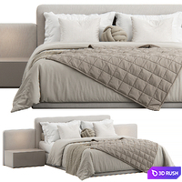 Rounded Panels Upholstered Headboard Bed 3D Model Vray