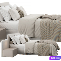 Rounded Panels Upholstered Headboard Bed 3D Model Vray