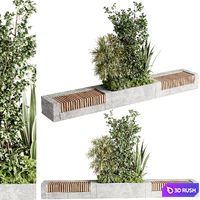 Urban Environment - Urban Furniture Bench with Plants Set 60 3D Model Vray, Corona