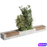 Urban Environment - Urban Furniture Bench with Plants Set 60 3D Model Vray, Corona
