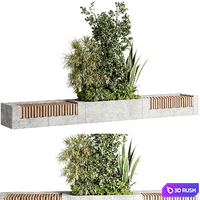 Urban Environment - Urban Furniture Bench with Plants Set 60 3D Model Vray, Corona