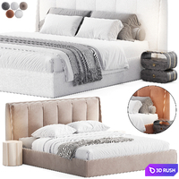 Gray Wingback Upholstered Headboard Bed 3D Model Vray, Corona