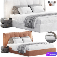 Gray Wingback Upholstered Headboard Bed 3D Model Vray, Corona
