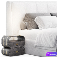 Gray Wingback Upholstered Headboard Bed 3D Model Vray, Corona