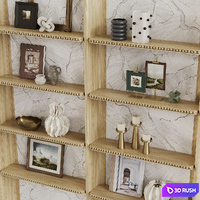 Wooden wall shelf unit with decor 3D Model Corona