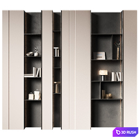 Shelves. A set of built-in black and white wall-mounted furniture with backlighting. 3D Model Vray, Corona