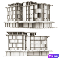 Residential building 12 3D Model Vray, Corona