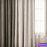 Herringbone Contrast Curtain Set with Beige Drapes and Trim 3D Model Vray, Corona