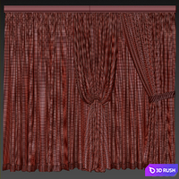 Herringbone Contrast Curtain Set with Beige Drapes and Trim 3D Model Vray, Corona