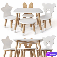 Children's table and chairs 3D Model Vray, Corona