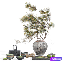 Decorative set with a bouquet of pine branches 3D Model Corona