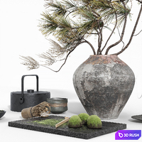 Decorative set with a bouquet of pine branches 3D Model Corona